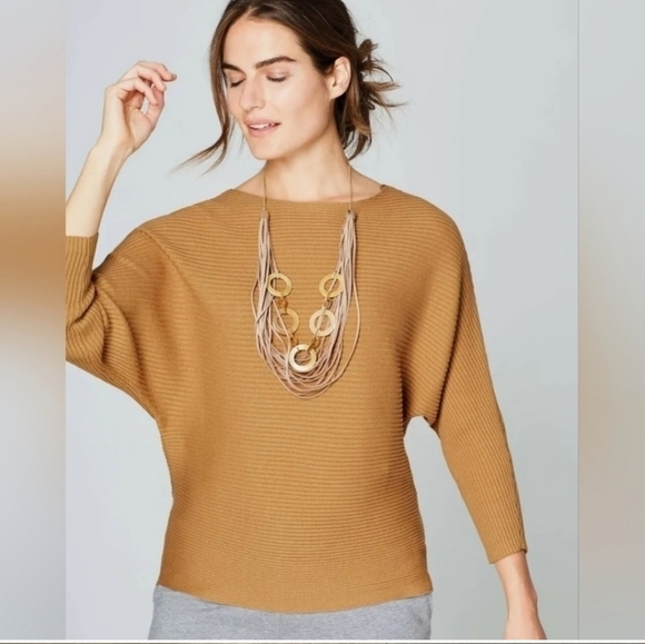 J.JillPureJill Women's 100%Cotton Mustard  Ribbed SweaterBoatNeck DolmanSleeve M - Picture 1 of 10
